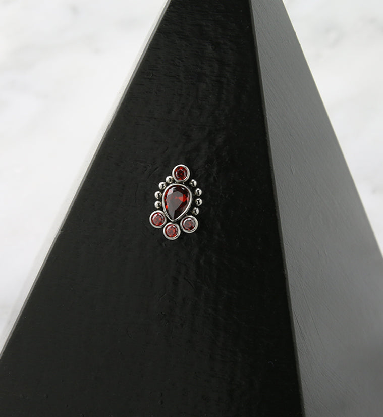 Charm Beaded Red CZ Titanium Threadless Top