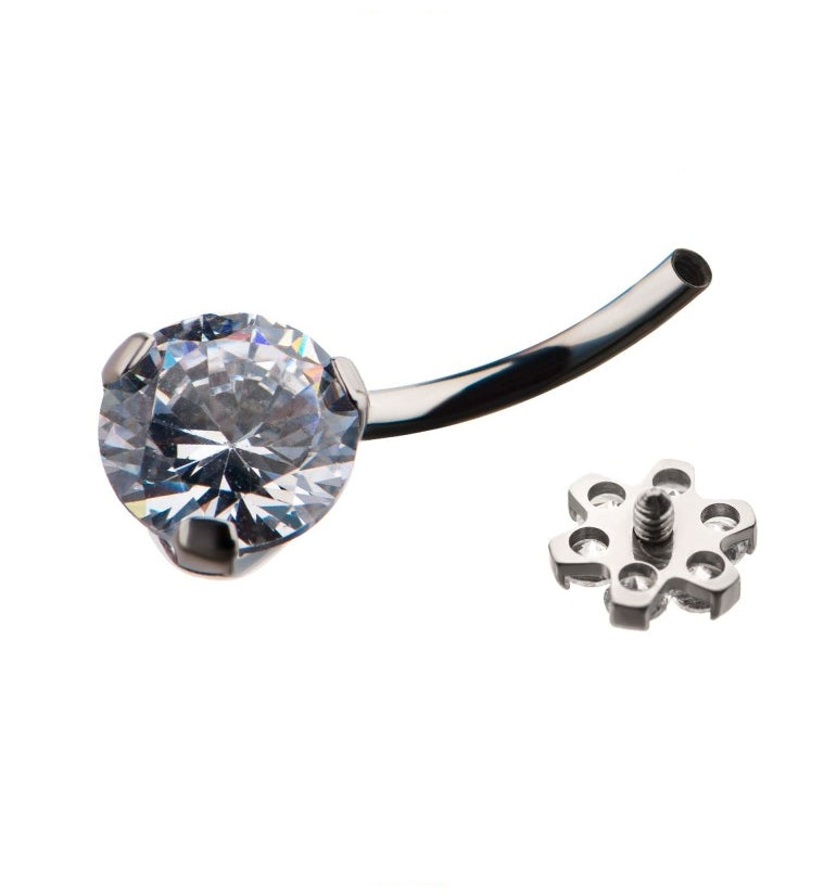 Aurora CZ Flower Top Titanium Belly Button Ring