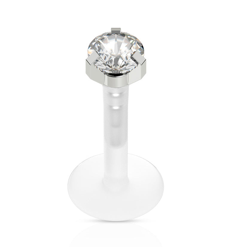 16G Clear CZ Prong Push Top Labret