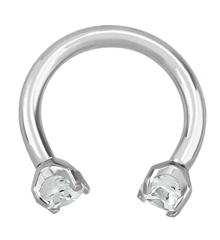 Clear CZ Prong Set Circular Barbell