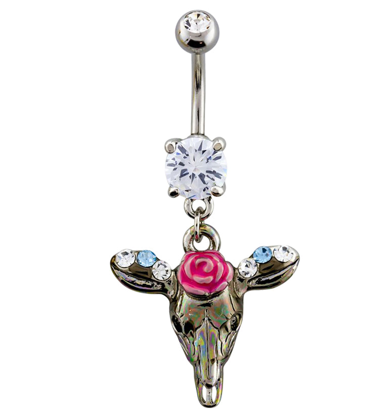 Cow Skull Dangle Chain Belly Button Ring