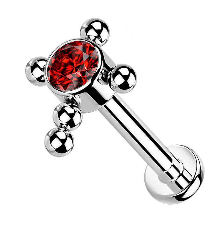 Cross Centered Red CZ Titanium Labret