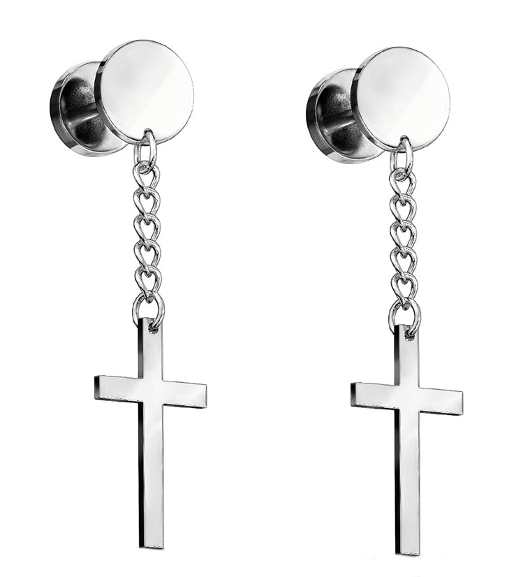 16G Dangle Cross Fake Plugs