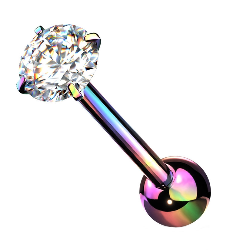 Rainbow PVD CZ Prong Set Stainless Steel Barbell