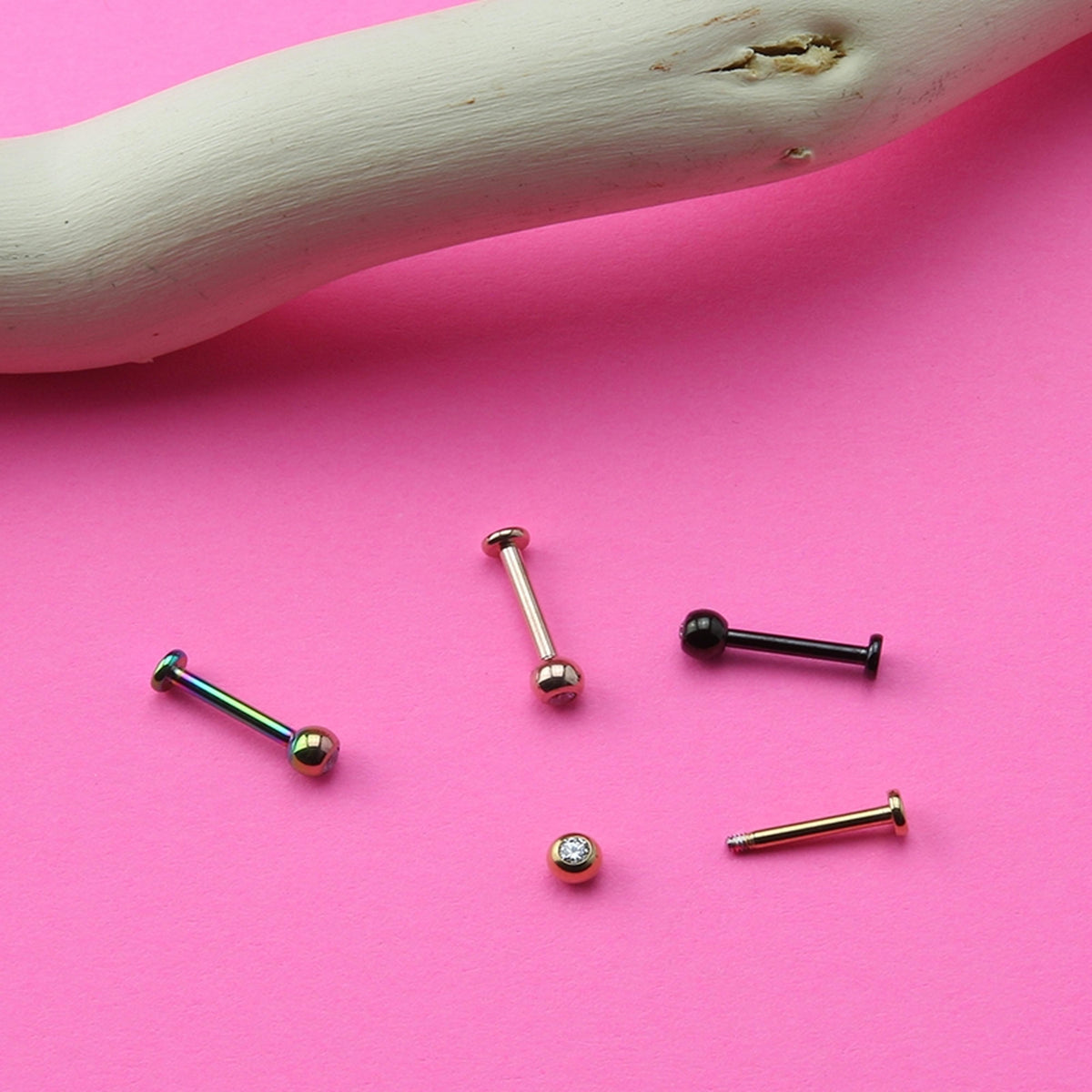 16G Gold PVD CZ Top Titanium Labret (Externally Threading)