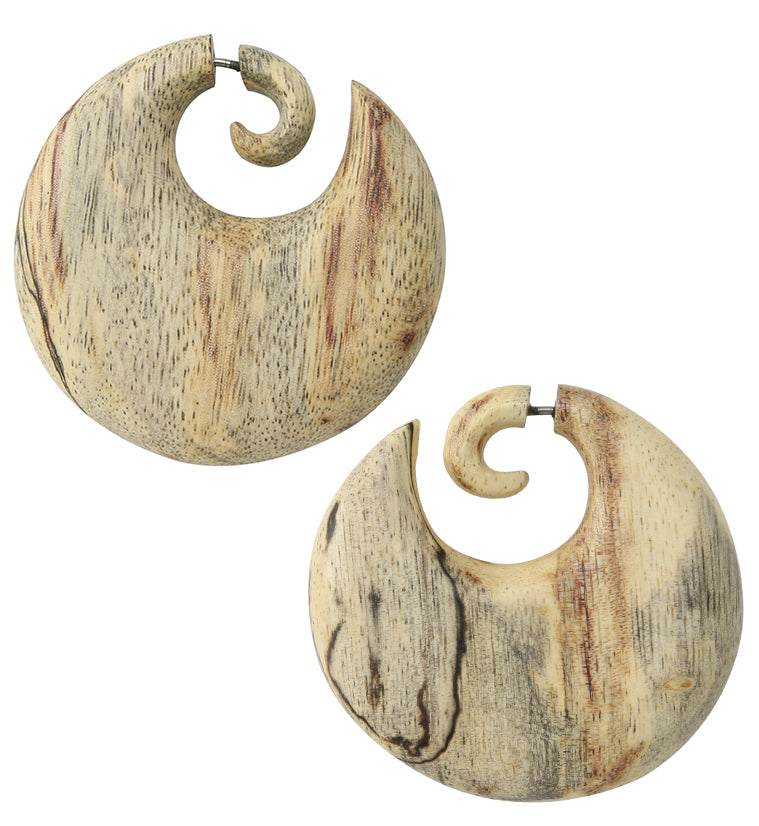 Disk Tamarind Wood Fake Gauge Spiral Earrings