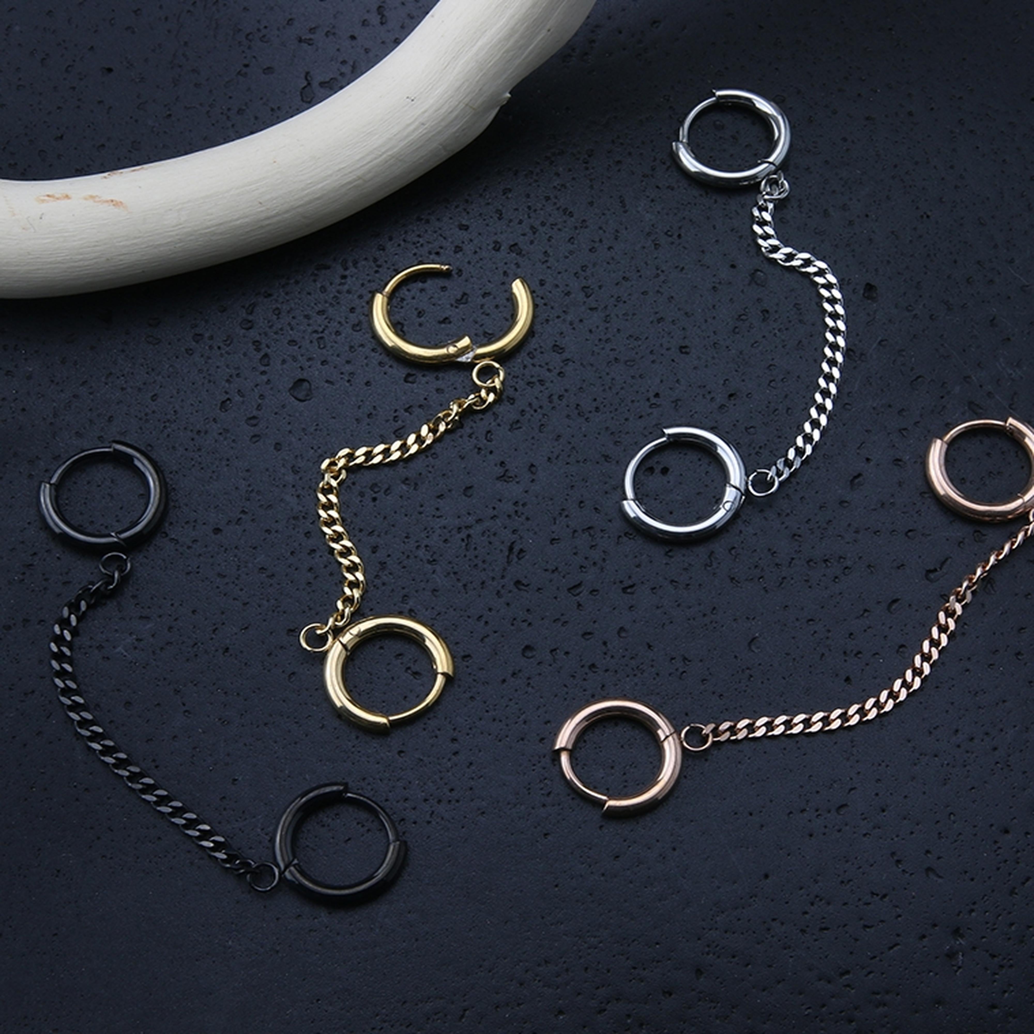 Rose Gold PVD Chained Double Hinged Hoop Cartilage Ring
