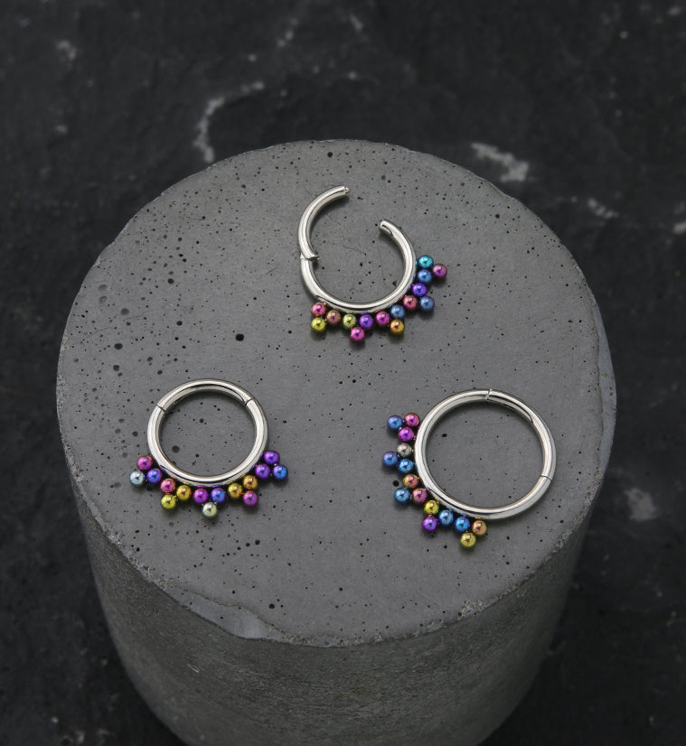 Drip Rainbow Anodized Bead Titanium Hinged Segment Ring