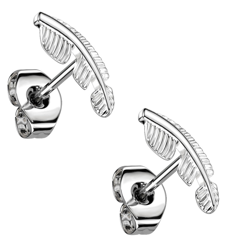 Feather Titanium Threadless Earrings