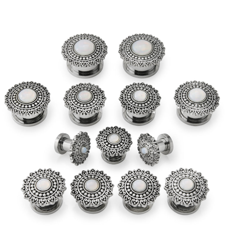 Florid White Opalite Stainless Steel Tunnel Plugs