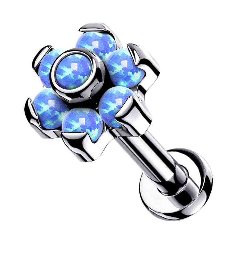16G Blue Opalite Flower Top Titanium Labret