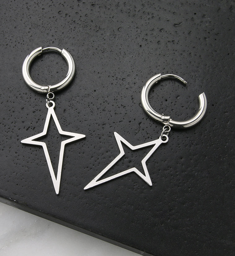 Four Point Star Stainless Steel Hinged Earrings