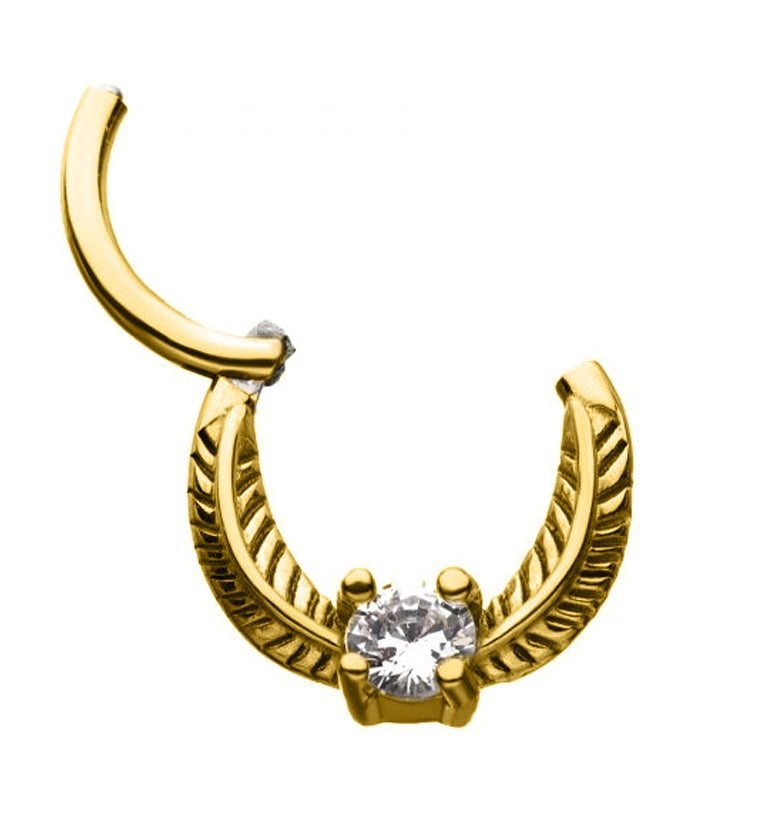 Rose Gold PVD Feather Gem Hinged Segment Ring