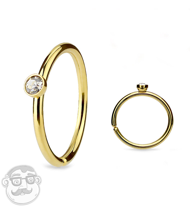 20G PVD Gold Stainless Steel Nose Hoop with Micro CZ Gem