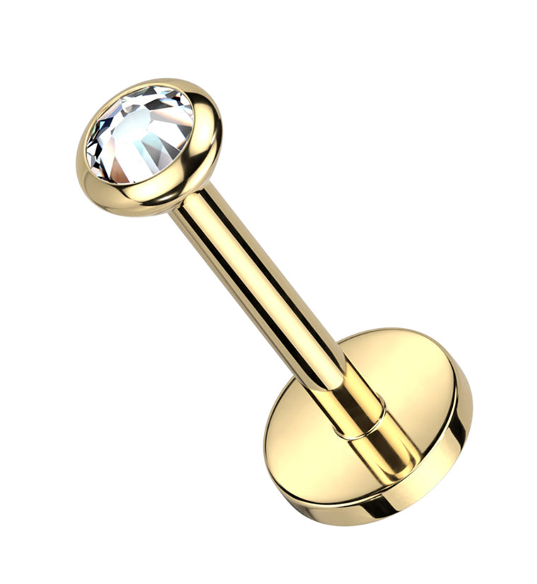 Gold PVD Bezel Clear CZ Titanium Threadless Labret