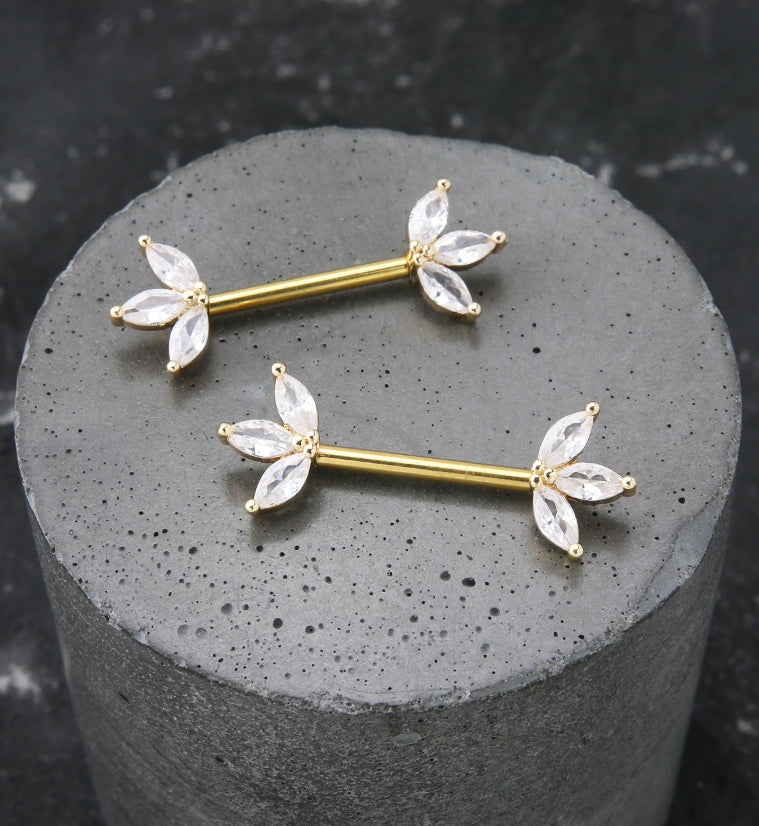 Gold PVD Empress Clear CZ Stainless Steel Nipple Barbell