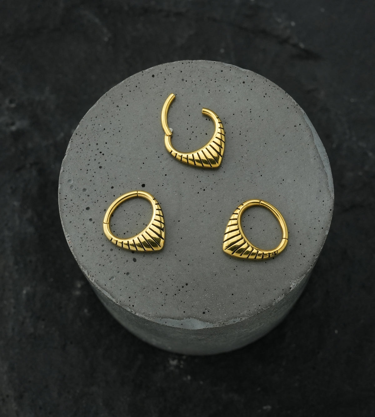 Gold PVD Point Ridge Stainless Steel Hinged Segment Ring