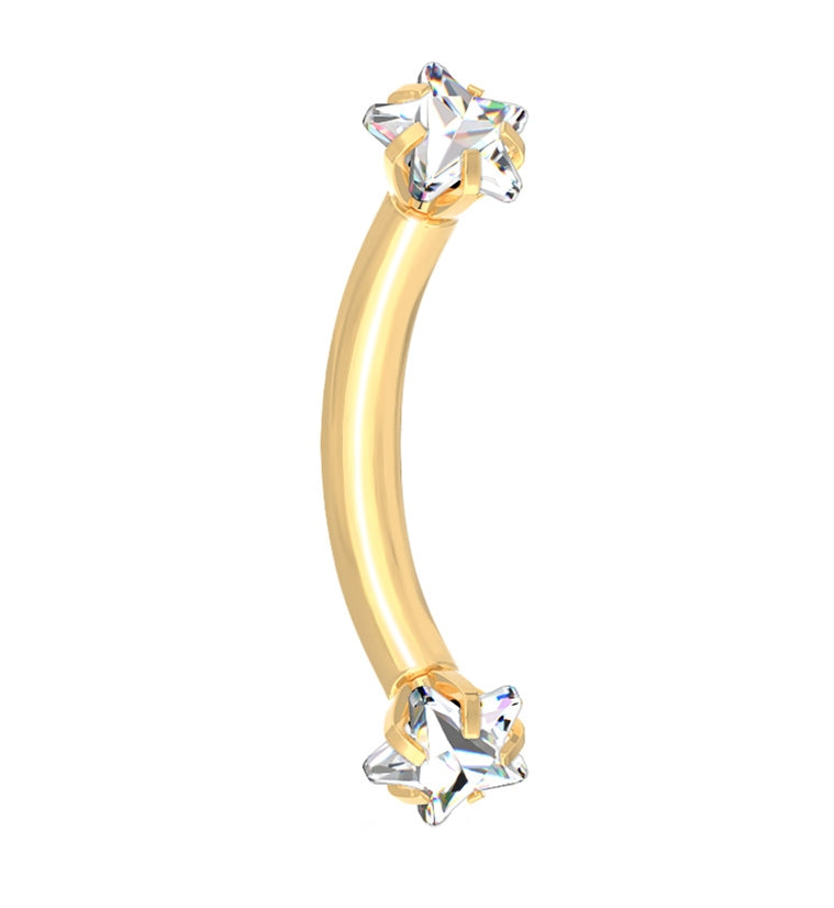 Gold Clear Star CZ Prong Set Stainless Steel Curved Barbell