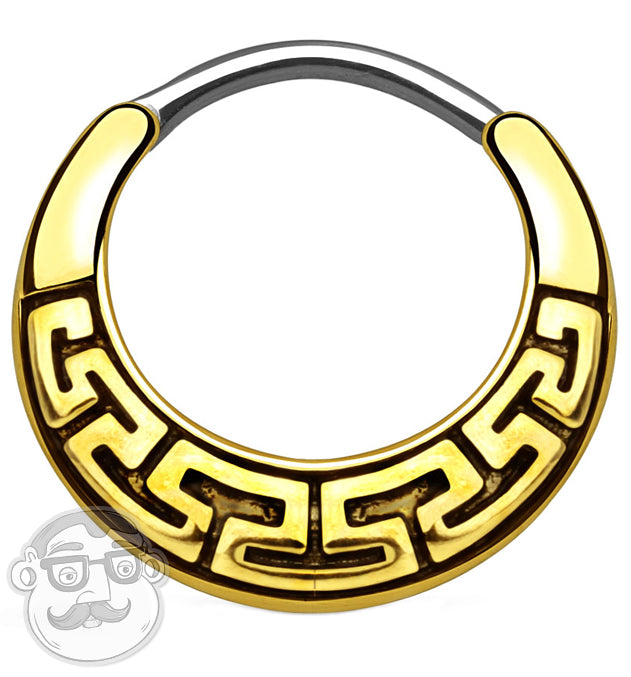16G Gold Aztec Brass Septum Hinged Clicker by Urban Body Jewelry