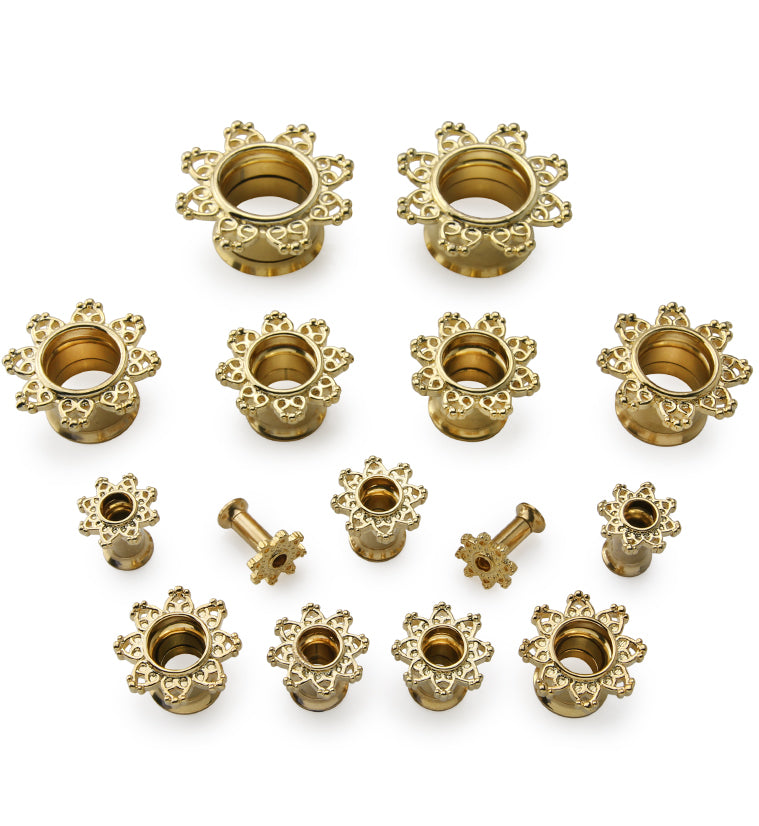 Golden Interlace Rim Stainless Steel Tunnel Plugs