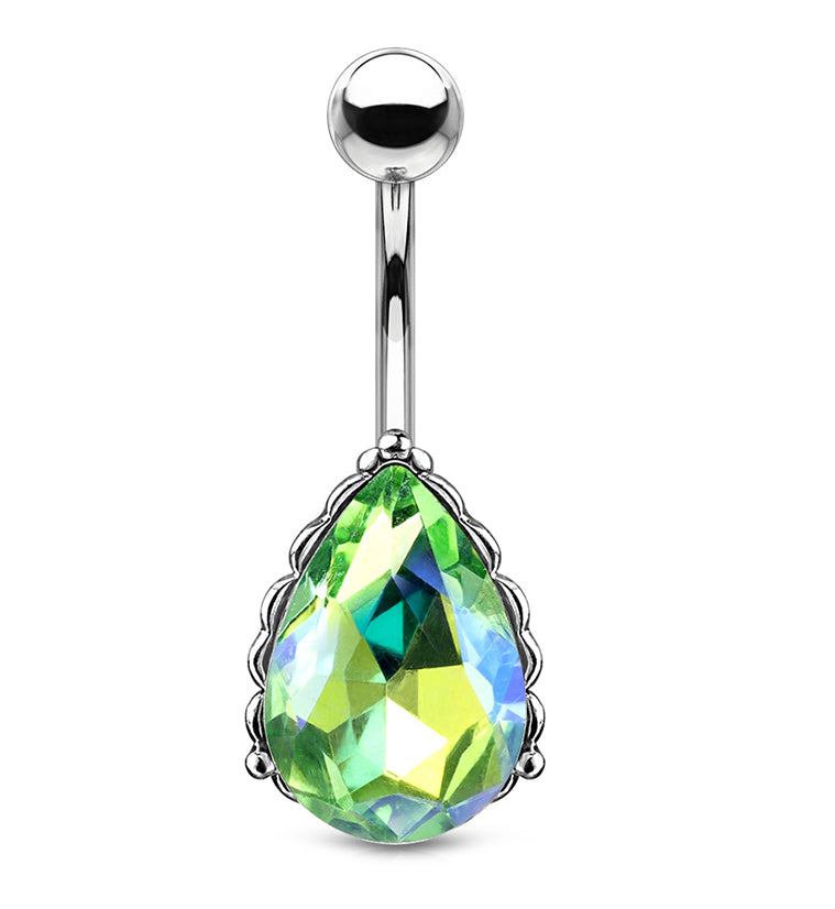 Green Aurora Gem Drop Belly Button Ring