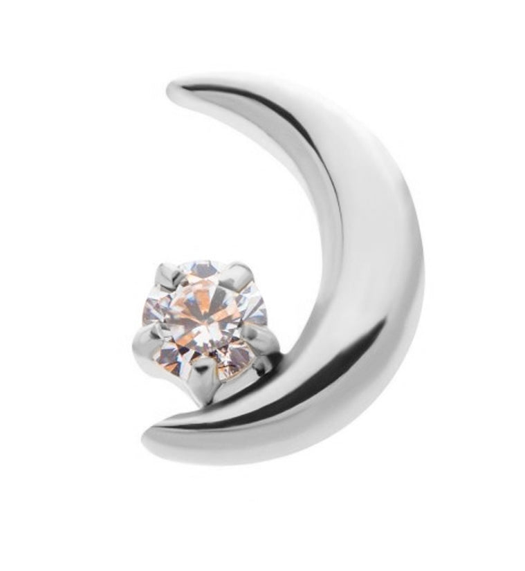 Half Moon CZ Threadless Titanium Top