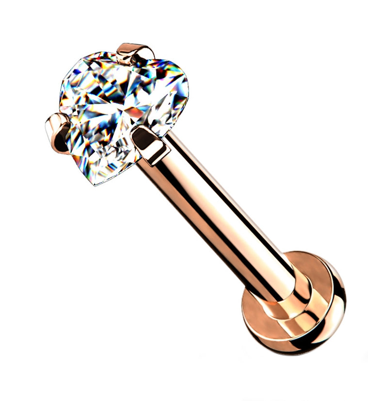 Rose Gold PVD Heart CZ Labret Post