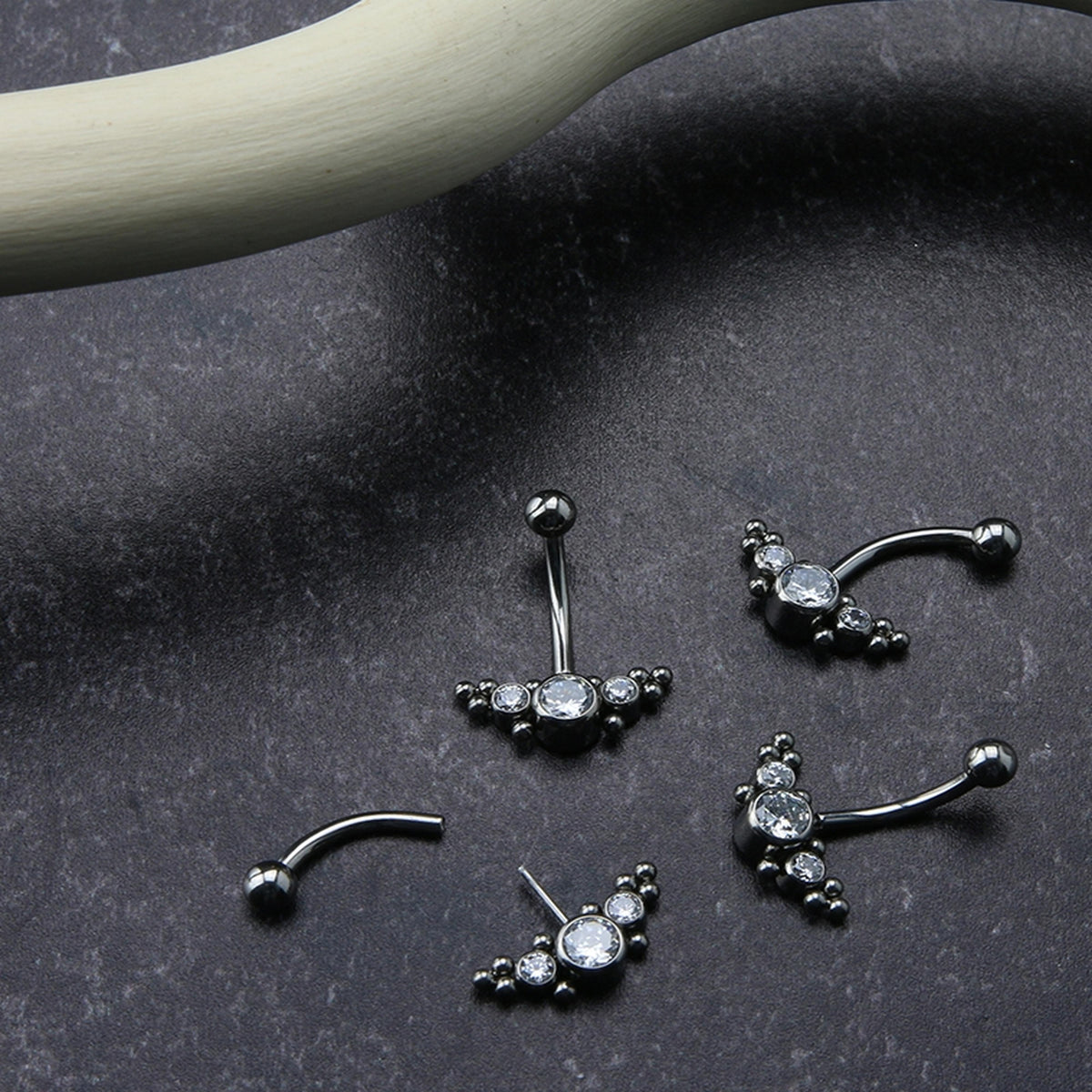 Horde Cluster Clear CZ Titanium Threadless Curved Barbell