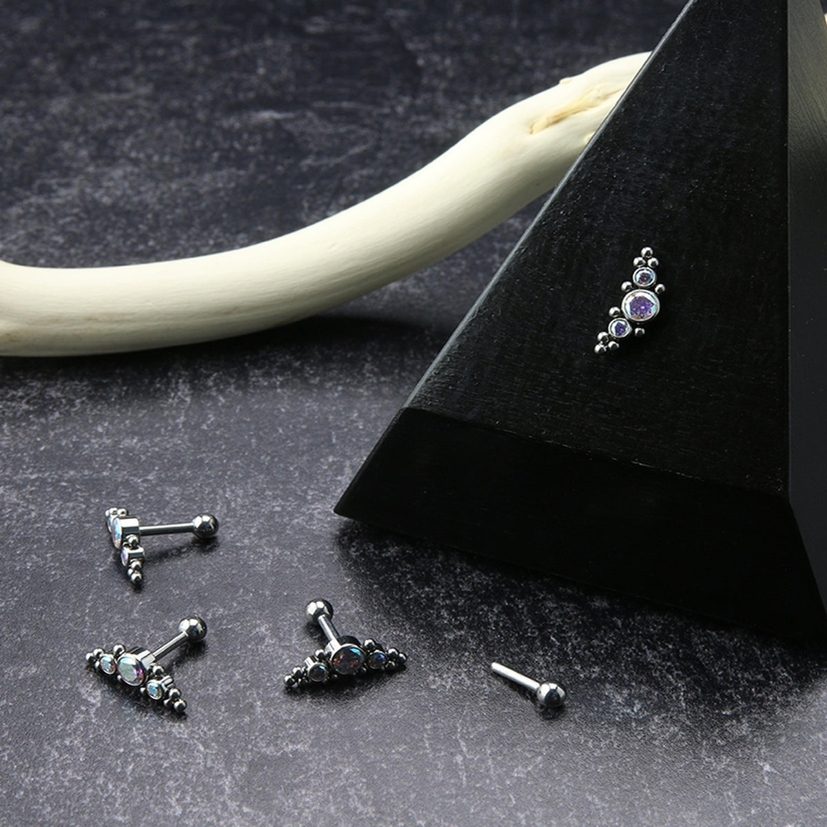 Horde Cluster Rainbow Aurora CZ Titanium Threadless Barbell