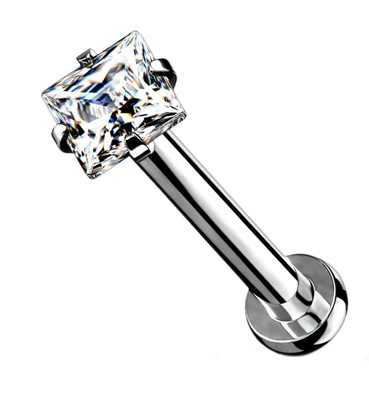 Clear Square CZ Labret Post