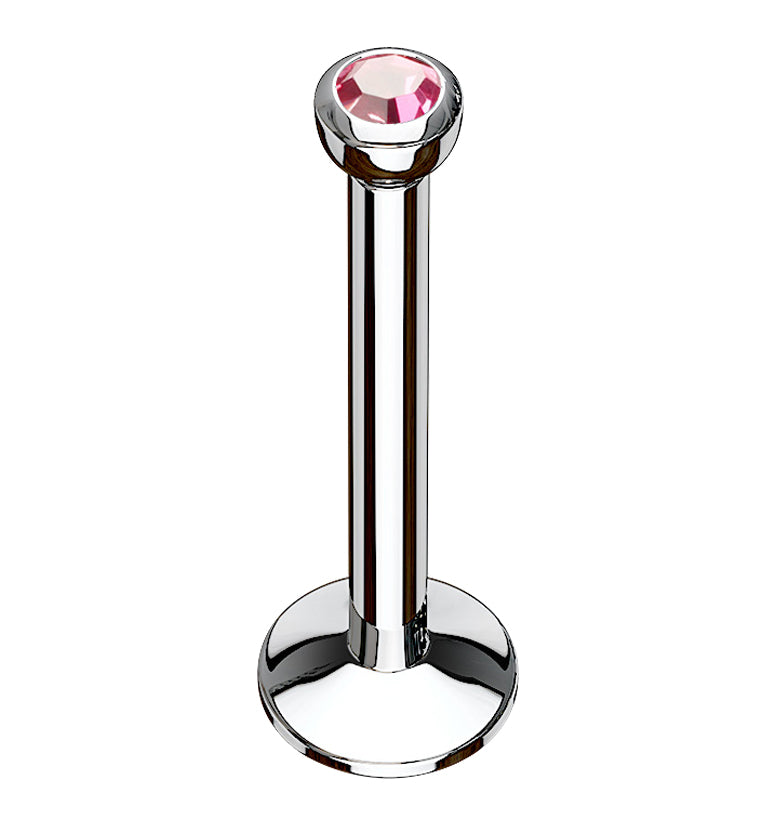 Pink CZ Bezel Labret Stud