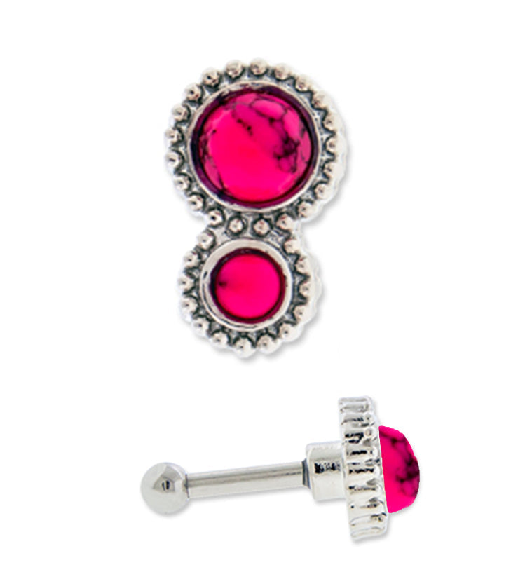 16G Pink Howlite Stone Double Cabochon Tragus / Cartilage Barbell