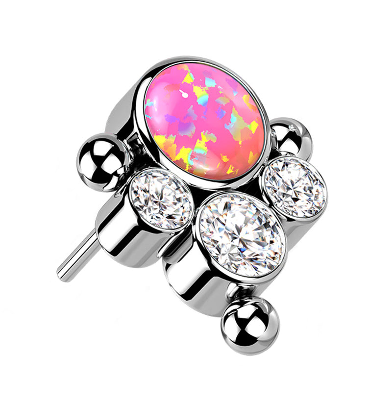 Pink Opalite Clear CZ Bundle Titanium Threadless Top