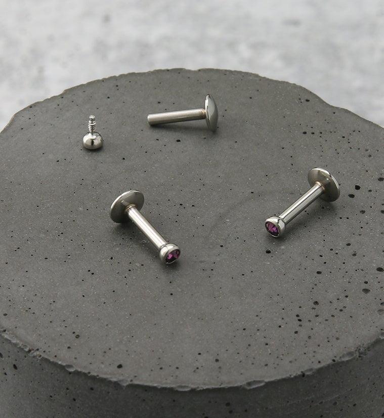 Purple CZ Bezel Labret Stud
