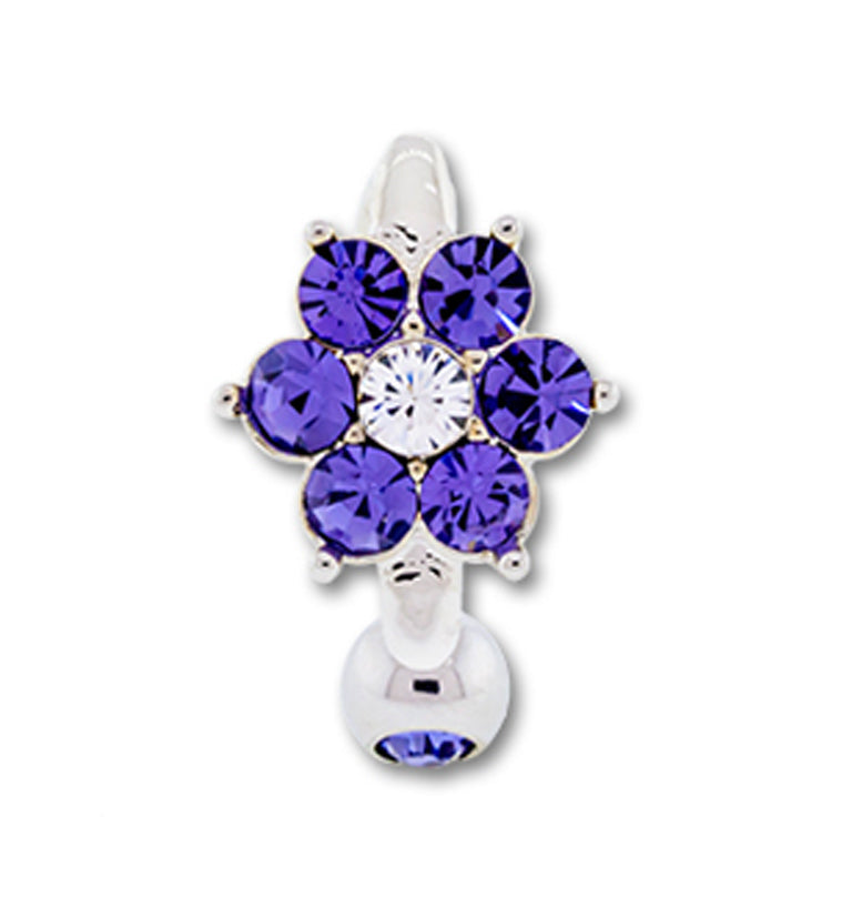 Purple CZ Flower Belly Button Ring