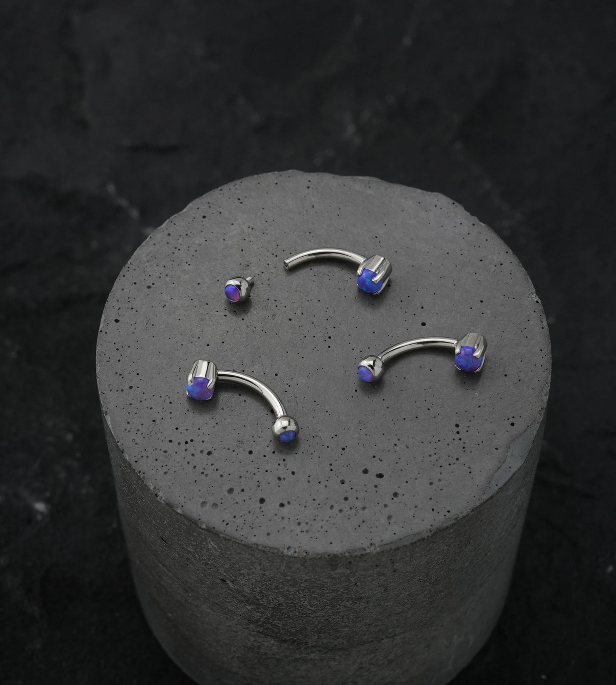 Purple Opalite Prong Set Stainless Steel Curved Barbell