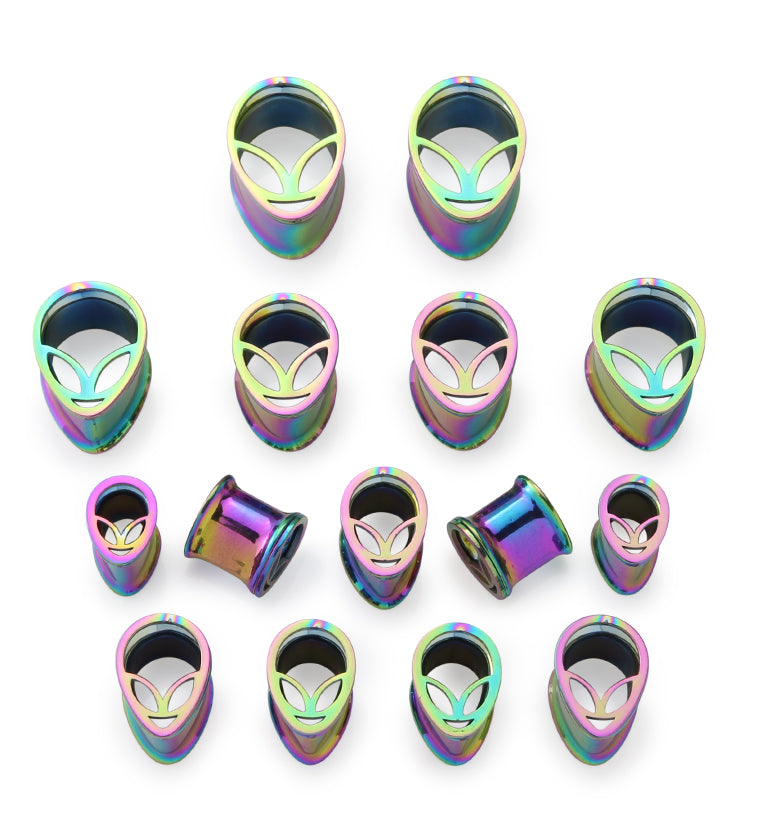 Rainbow PVD Alien Stainless Steel Double Flare Teardrop Tunnel Plugs