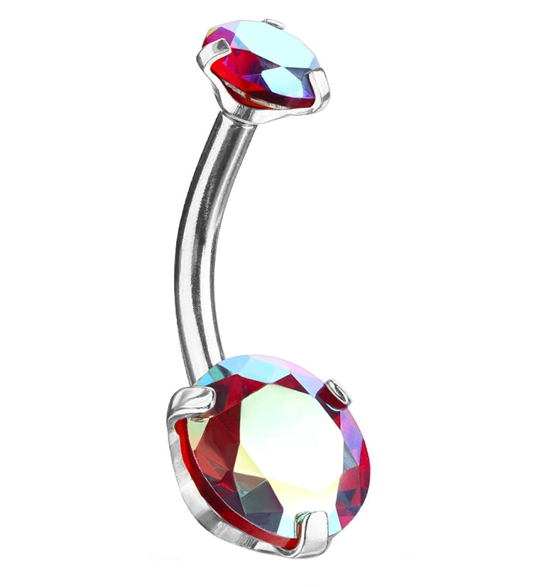Red Aurora CZ Rose Belly Button Ring