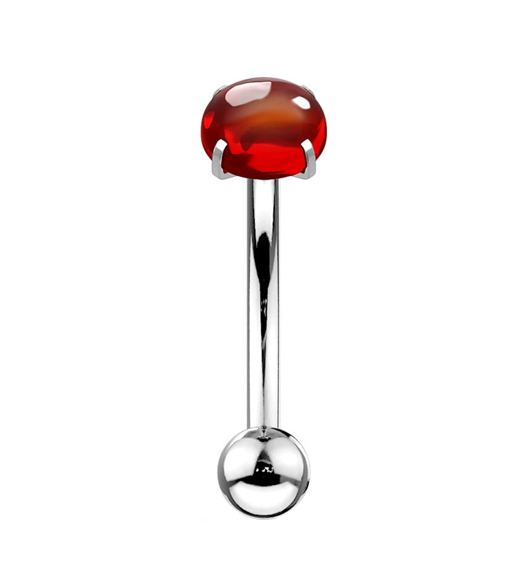 Red Cabochon Prong Set Stainless Steel Curved Barbell
