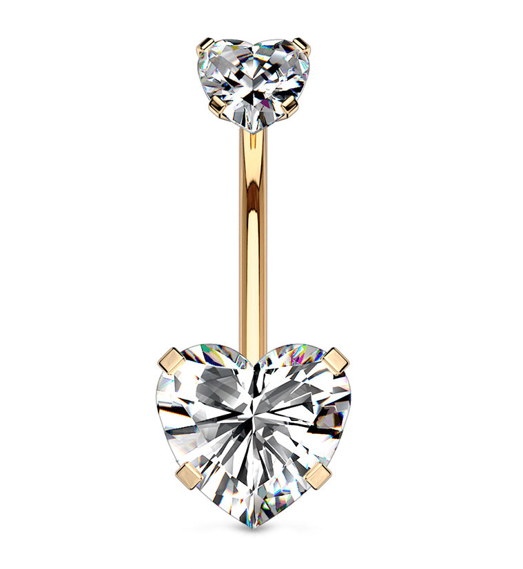 Rose Gold PVD CZ Heart Internally Threaded Belly Button Ring