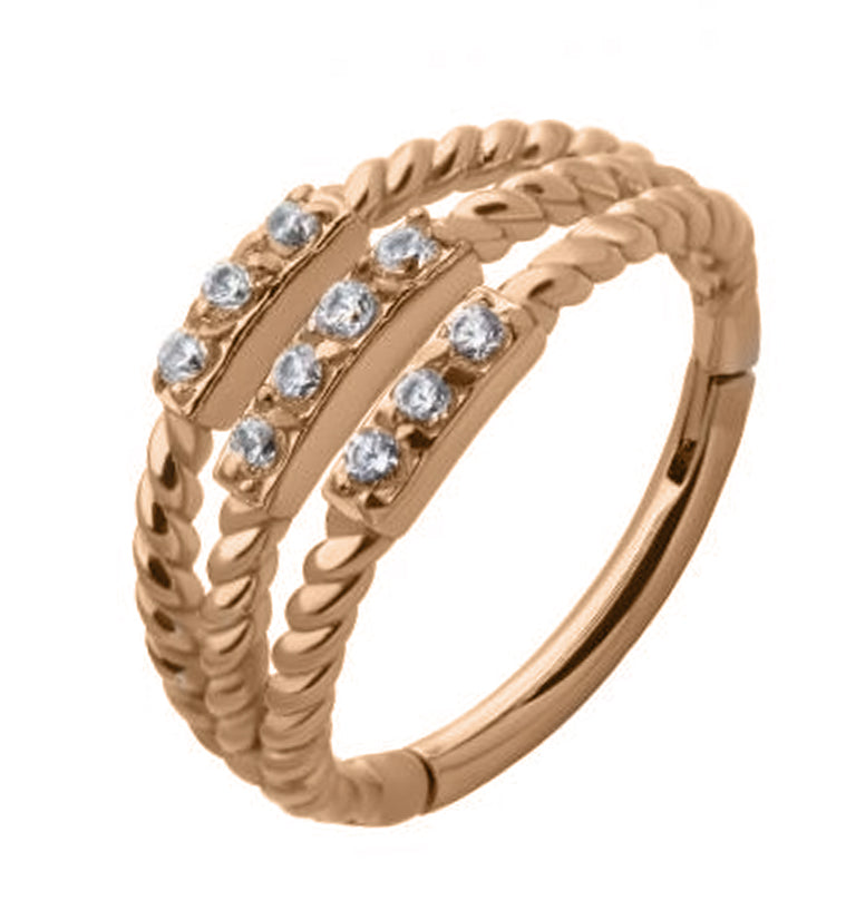 Rose Gold PVD Stacked Twine CZ Hinged Segment Ring
