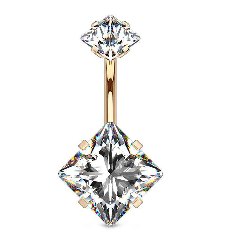 Rose Gold PVD CZ Square Internally Threaded Belly Button Ring