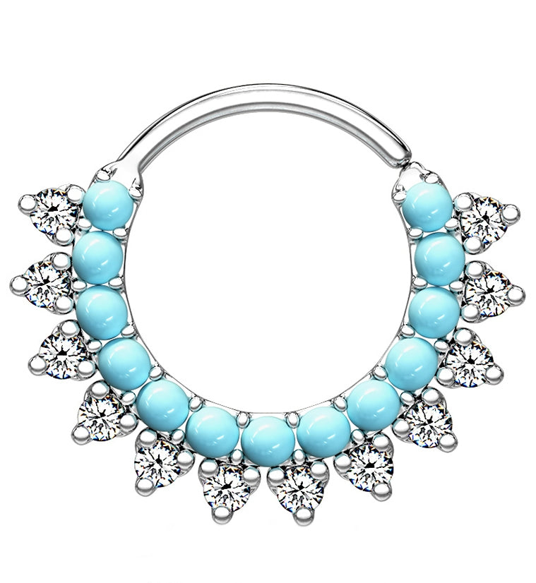 Turquoise & CZ Brass Annealed Hoop Ring