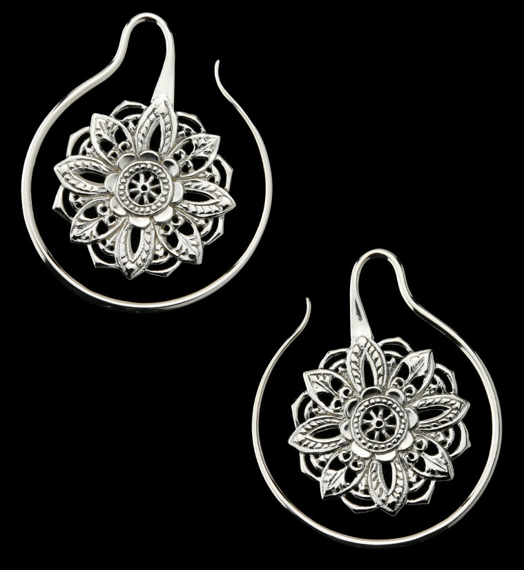 Silver Brass Mandala Ear Weights