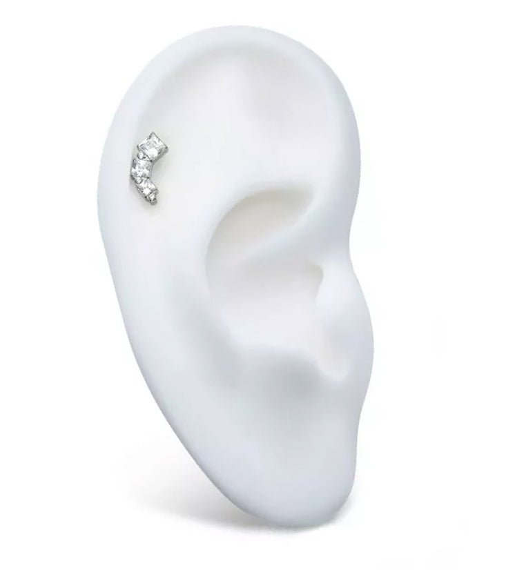 Square Descent Clear CZ Threadless Titanium Top