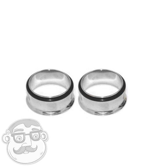 Stainless Steel Tunnels - Single Flare, pair side by side with black O-rings