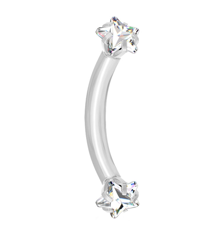Clear CZ Prong Set Stainless Steel Curved Barbell