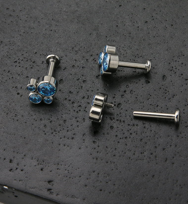 Tetrad Aqua CZ Titanium Labret
