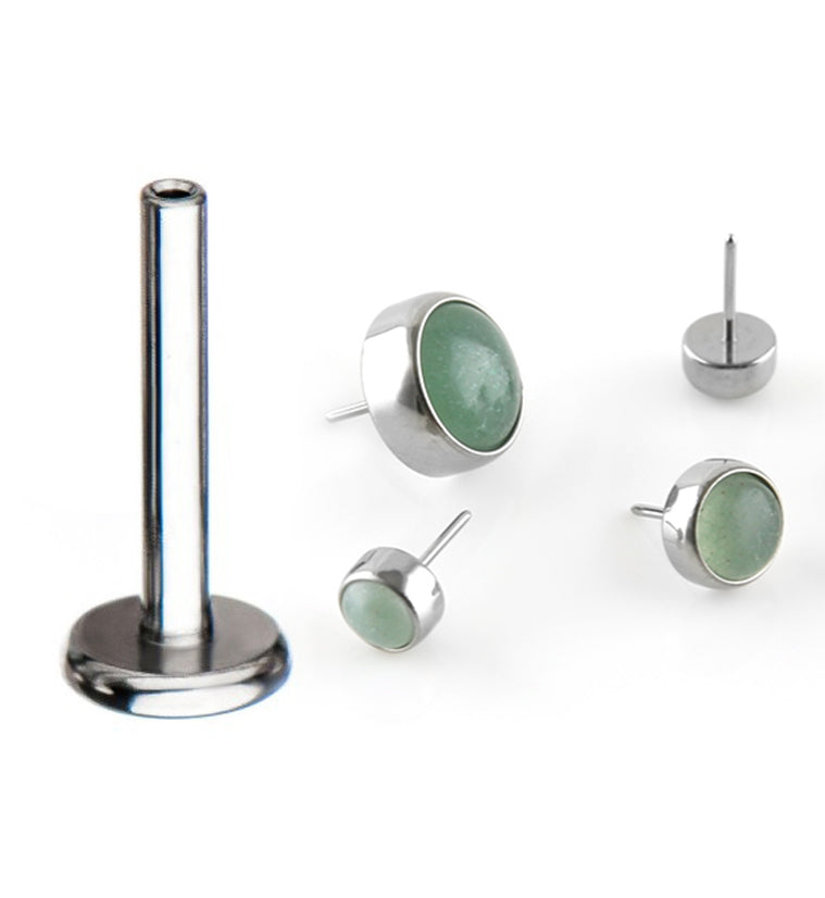 18G ASTM F-136 Titanium Threadless Labret with Aventurine Stone Top