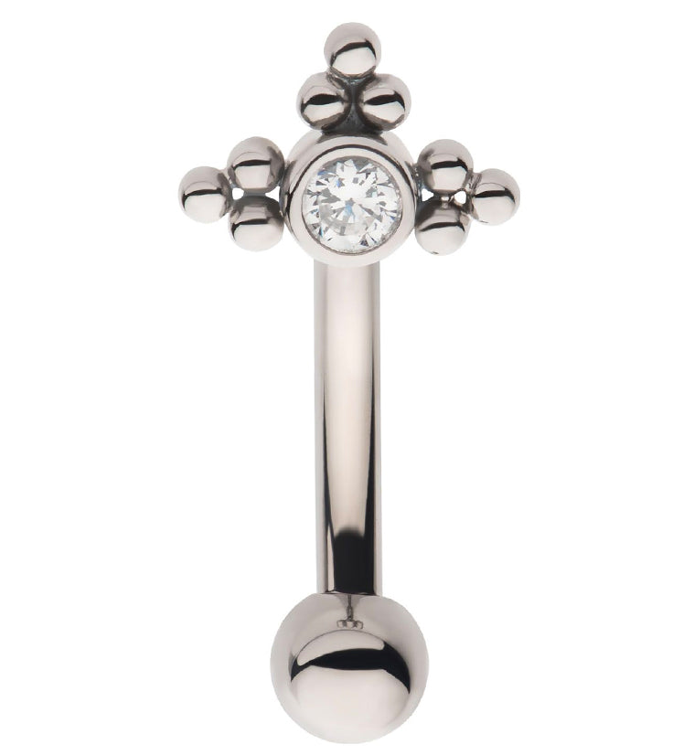 Triple Bead CZ Internally Threaded Titanium Curved Barbell